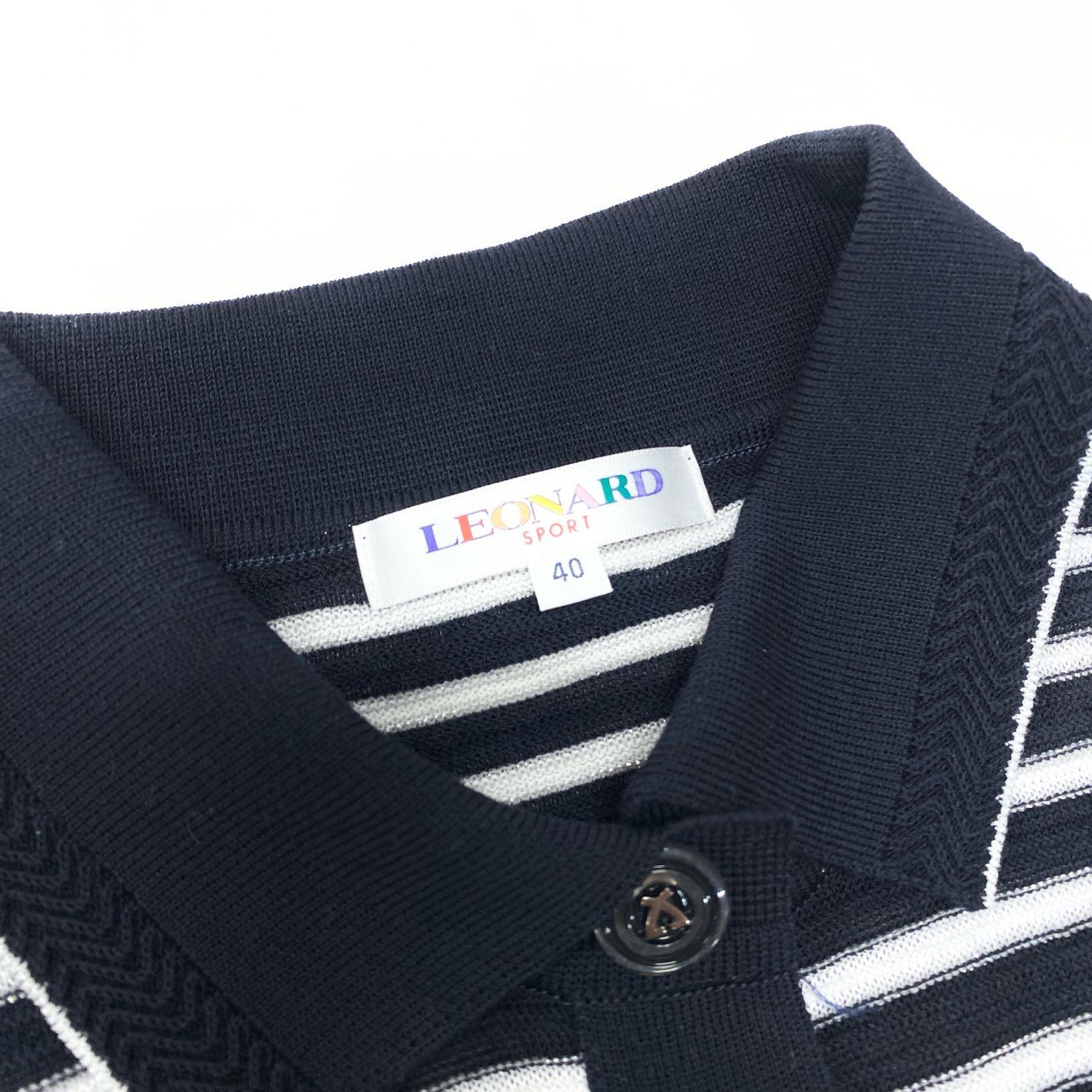 42b7 LEONARD レオナール ニットポロ ペプラム ボーダー ビジュー 40 ネイビー レディース 女性用u02t