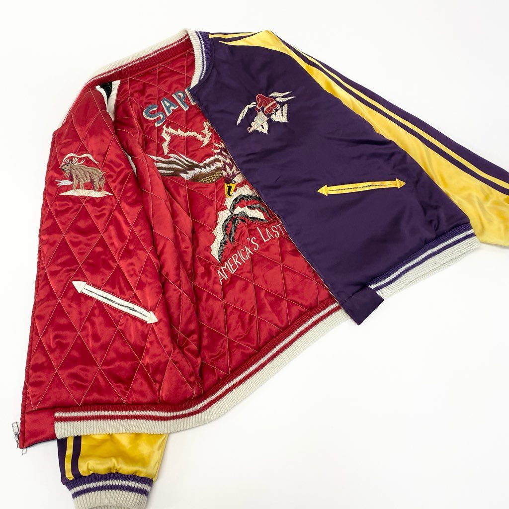 22l28 SAPEur サプール スーベニアジャケット スカジャン リバーシブル 名古屋限定 XLサイズ パープル イエロー マルチカラー メンズo07t