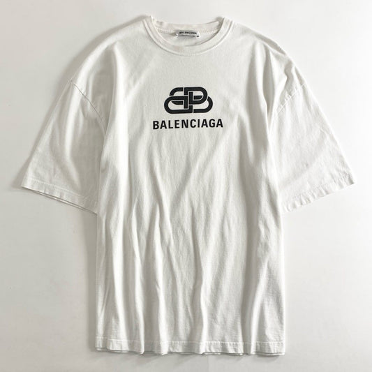 13e22 Balenciaga バレンシアガ オーバーサイズ BBロゴプリント Tシャツ カットソー 半袖 クルーネック 570813 M ホワイト コットン