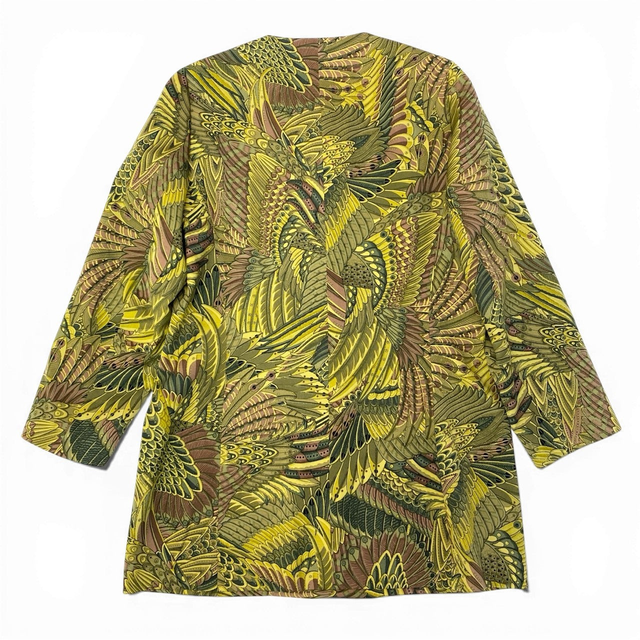 38a16 Salvatore Ferragamo サルヴァトーレ フェラガモ Vintage 金ボタン 総柄スプリングコート サイズ46 グリーン系 ヴィンテージ 女性服t18r