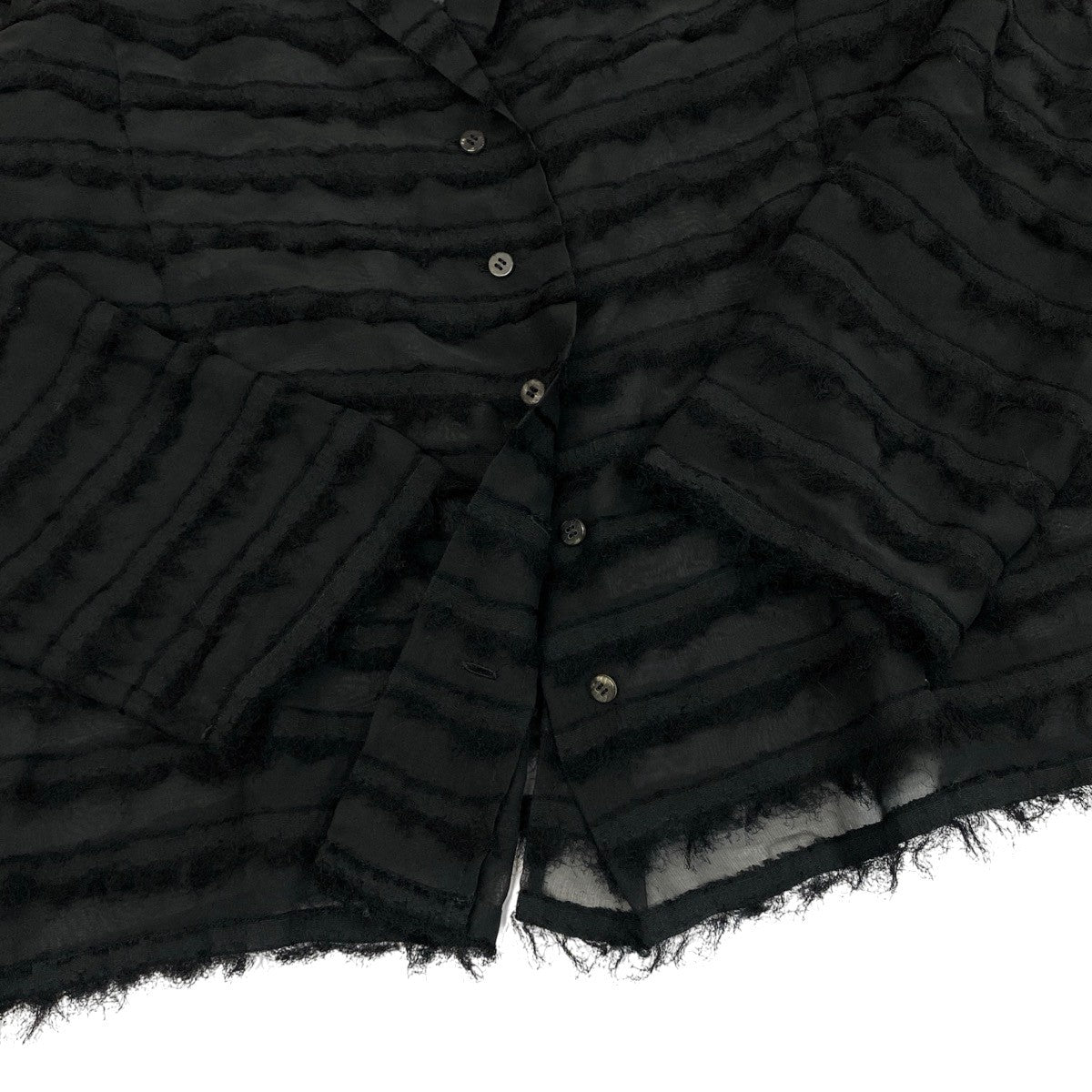 Ah28 ISSEY MIYAKE Haat イッセイミヤケ ハート ロングスリーブ シアーシャツ ボーダー サイズ2 ブラック レディースo07t