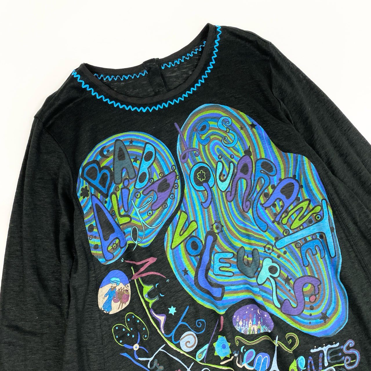 71a23 TOKUKO 1er VOL トクコプルミエヴォル リネン100 長袖ワンピース カットソーワンピース 総柄プリント 9 ブラック リネン レディース 女性用u02t