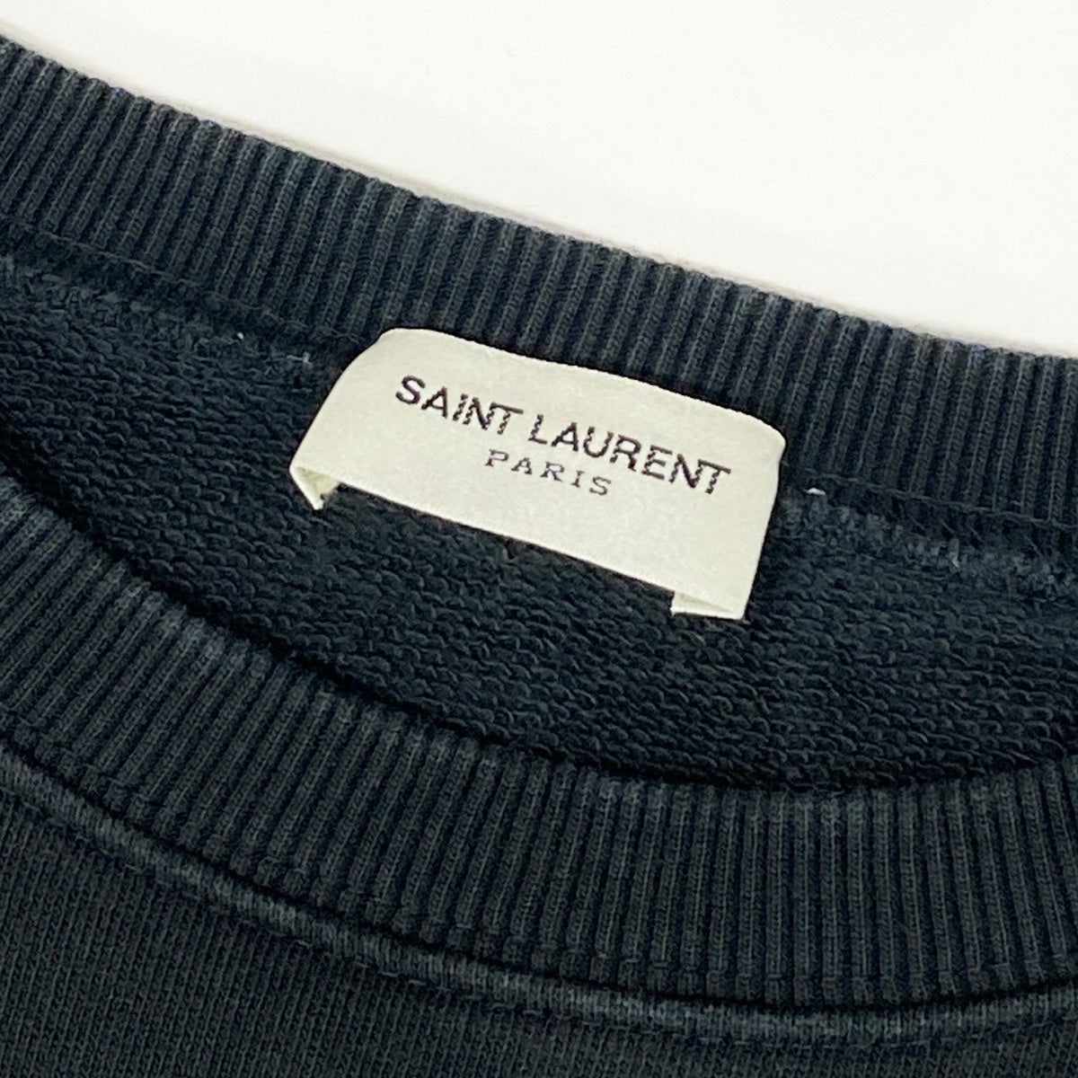 22i15 SAINT LAURENT サンローラン クルーネックスウェット ラインストーン ビーズ刺繍 Sサイズ ブラック コットン100％ メンズ 男性用u02t