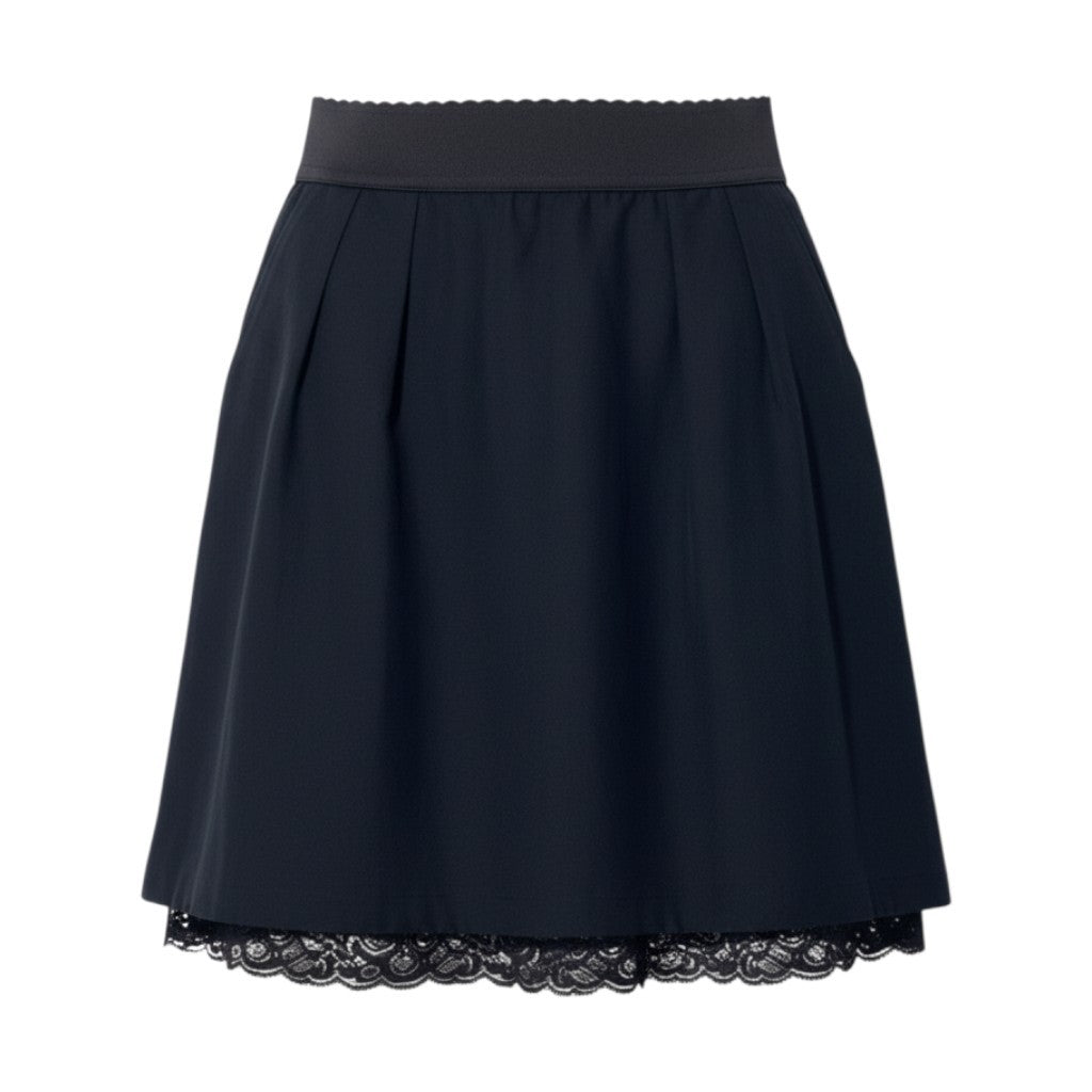 66j4 DOLCE&GABBANA ドルチェアンドガッパーナ ミニスカート  コットンリネン レイヤードレースデザイン イタリア製 36サイズ ブラック レディース 女性用u02t