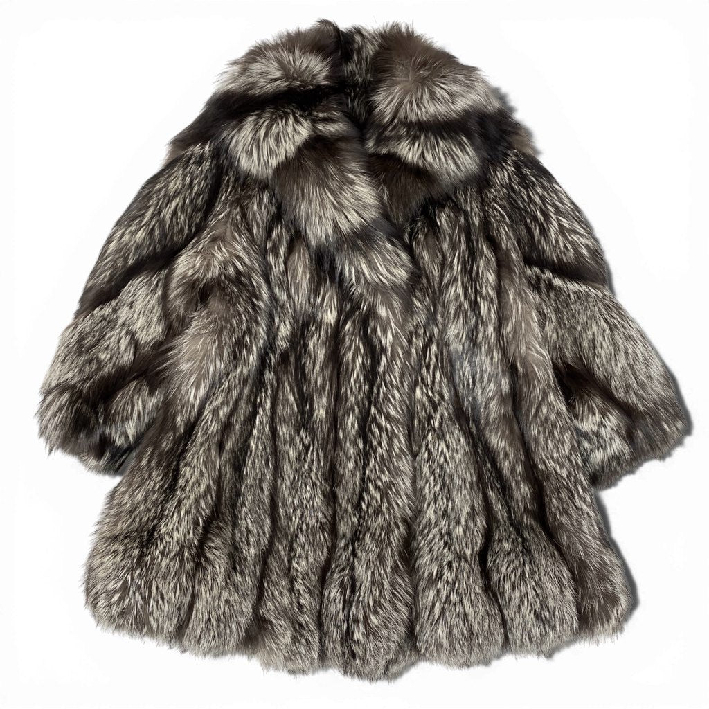 1l27 Canada Fox シルバーフォックス 極厚 ロングコート サイズF 最高級本毛皮 FOX FUR COATt18r