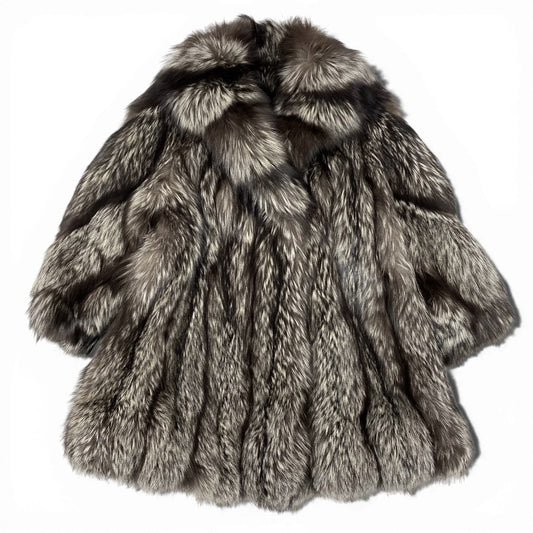 1l27 Canada Fox シルバーフォックス 極厚 ロングコート サイズF 最高級本毛皮 FOX FUR COATt18r