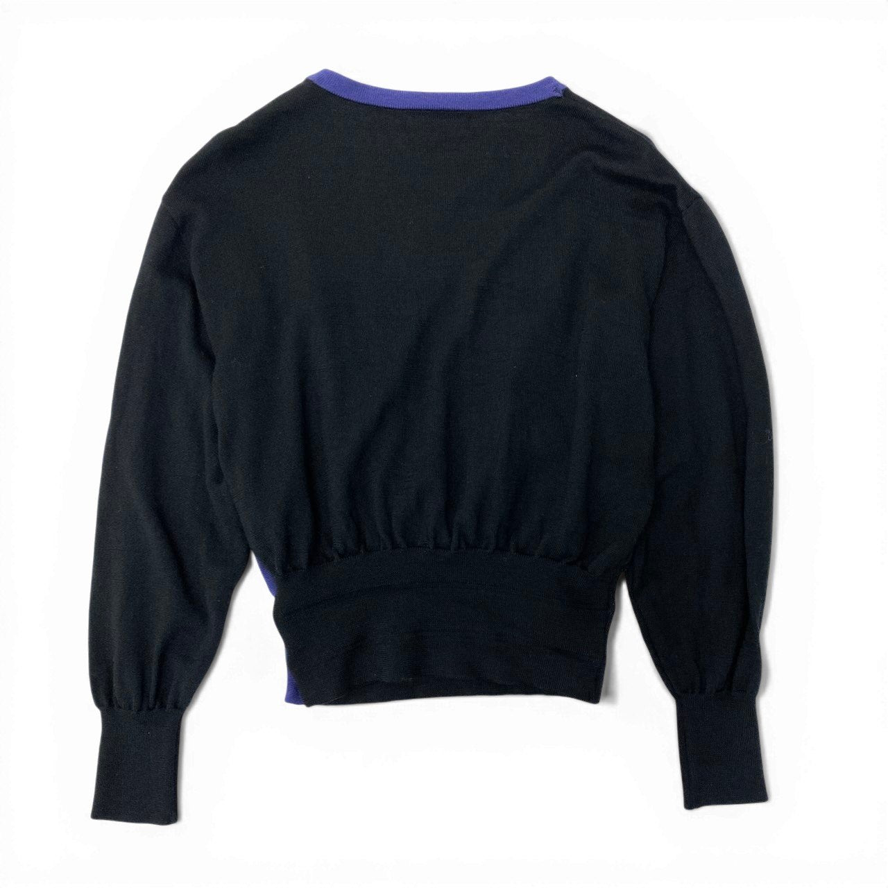 41d10 BALENCIAGA バレンシアガ 長袖ニットカーディガン BBロゴ 変形デザイン レディース 女性用 M ブラックパープル ウール100％u02t