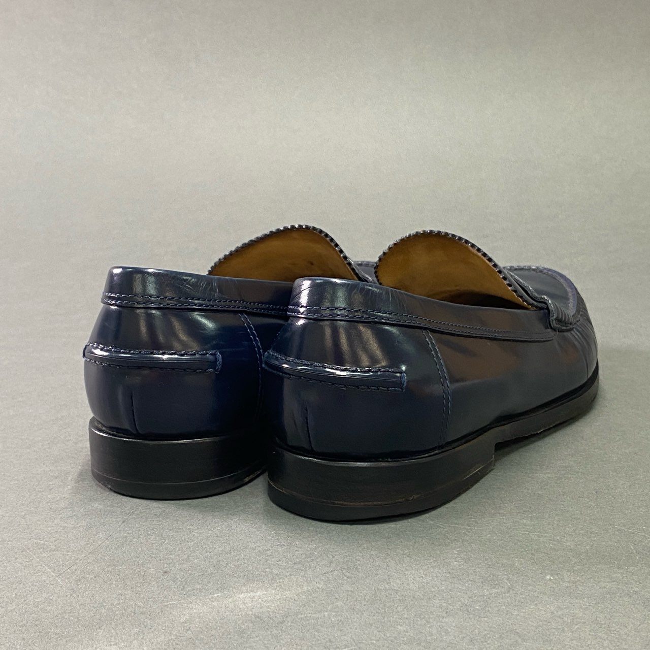 3b14 HERMES エルメス レザーローファー 40 1/2 ネイビー Leather 革靴 ビジネス フォーマル イタリア製