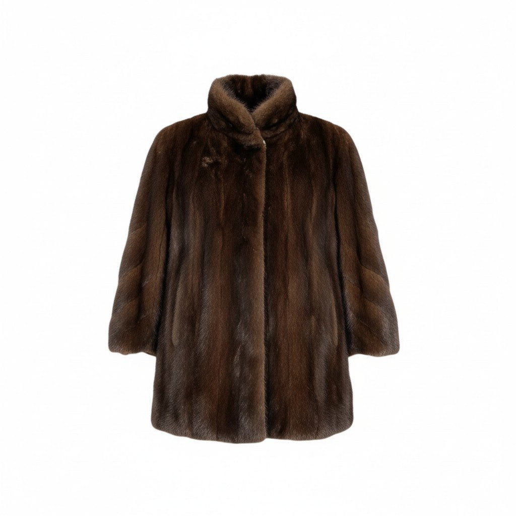 44L12 デミバフミンク ミンクコート セミロングコート 毛皮コート 袖斜め段 13 ブラウン ミンクファー レディースu02t