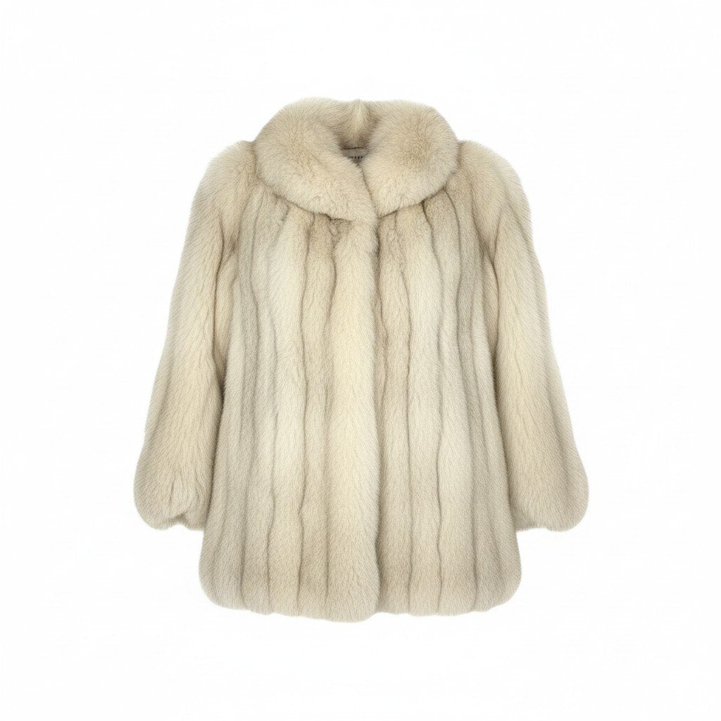 54L4 ブルーフォックス セミロングコート サイズ11号 アイボリー 本毛皮 FOX FUR リアルファー 肉厚◎t18r