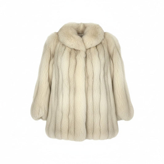 54L4 ブルーフォックス セミロングコート サイズ11号 アイボリー 本毛皮 FOX FUR リアルファー 肉厚◎t18r