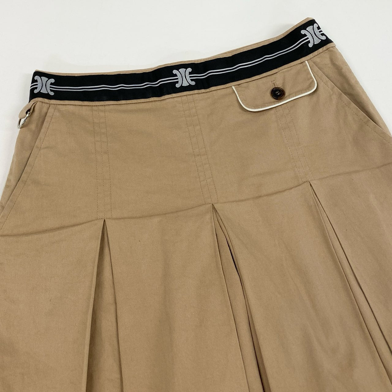 65b10 Vintage CELINE セリーヌ ウエスト マカダム スカートショーツ ショートパンツ キュロット 34 ベージュ レディースk02i