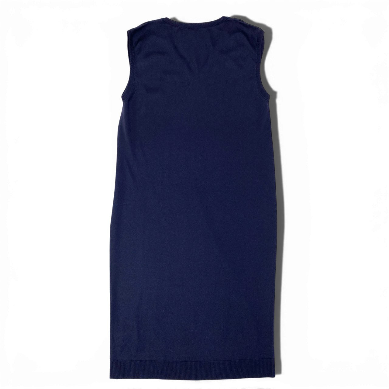 Ea29【美品】HERMES エルメス ノースリーブニットワンピース Vネック 胸元ロゴ 36サイズ ネイビー コットン100％ レディース 女性用o07t