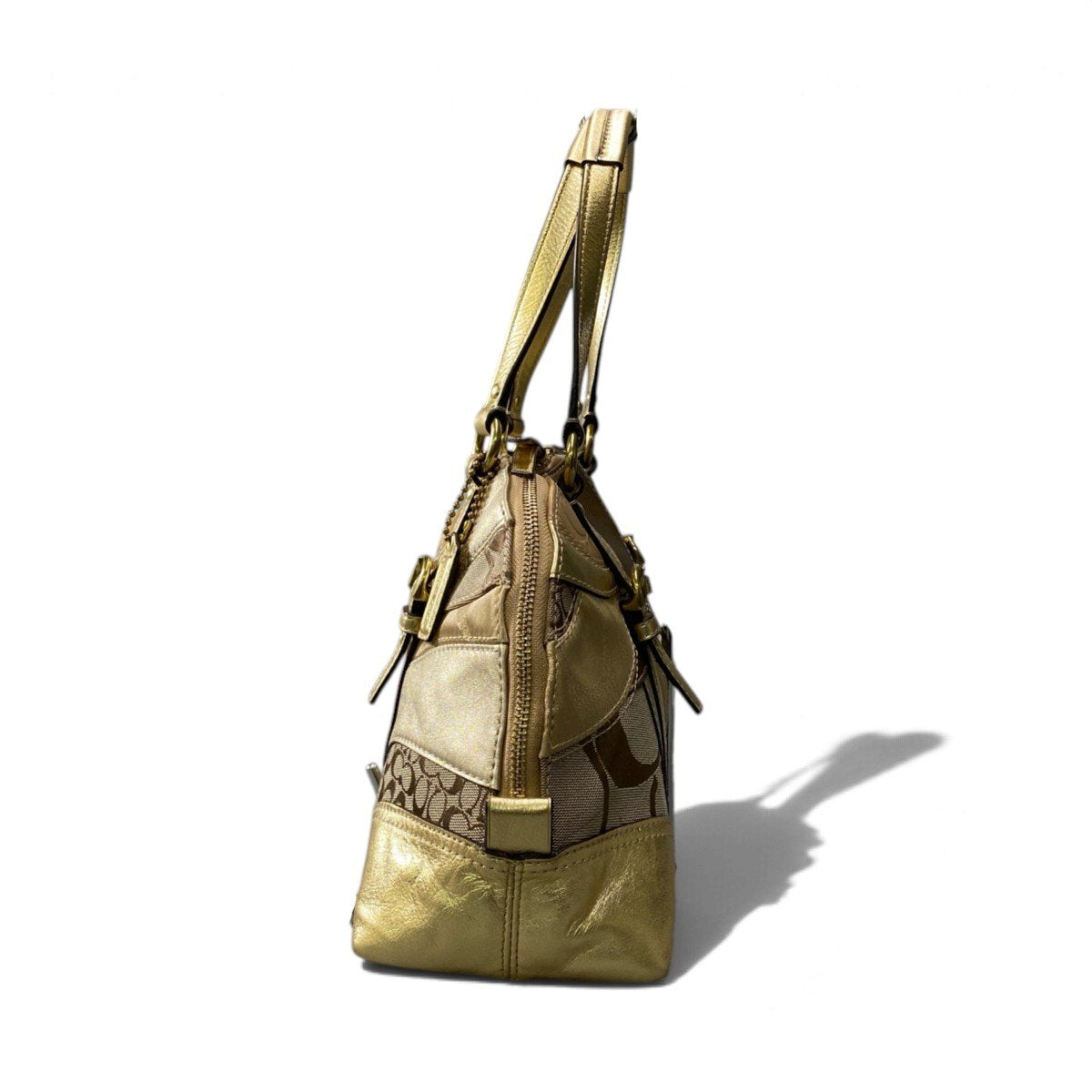 j4 COACH コーチ パッチワーク シグネチャー ハンドバッグ Patchwork Signature Handbag ゴールドt18r