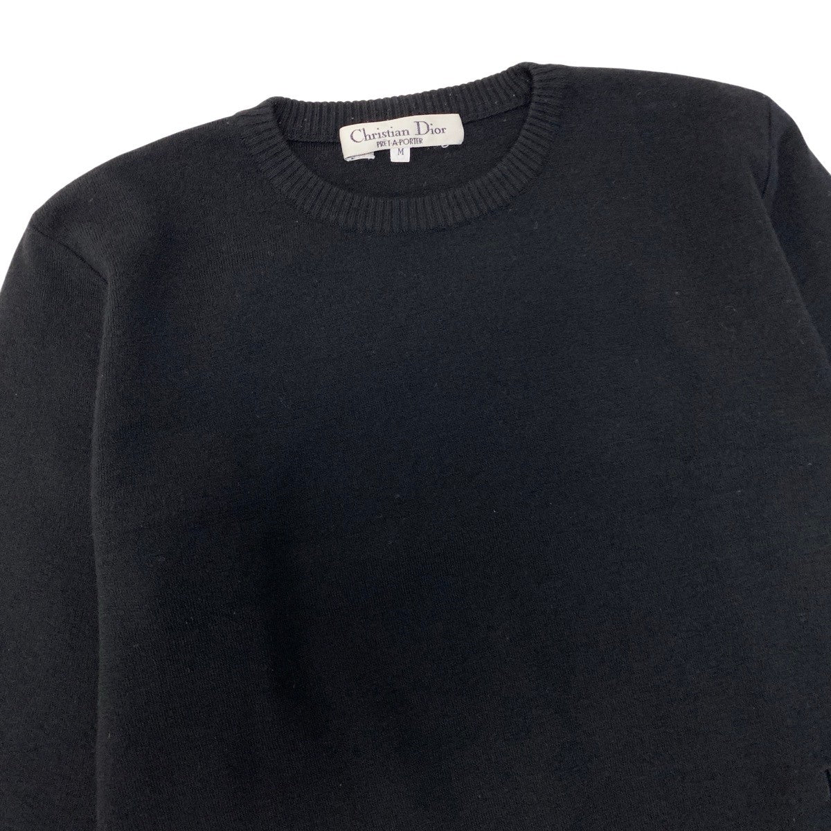 84g15 Christian Dior クリスチャンディオール ロゴ刺繍 ニット セーター トップス M ブラック ウール レディースu02t