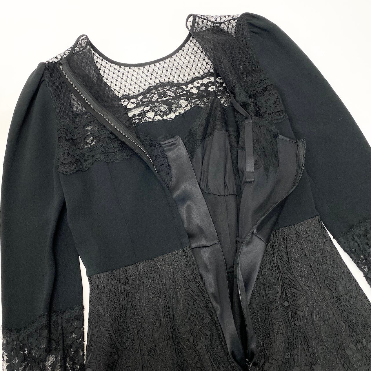 e10 DOLCE&GABBANA レースドレス レース切替ワンピース パフスリーブ イタリア製 36サイズ ブラック 画像参照 レディース 女性用k02i