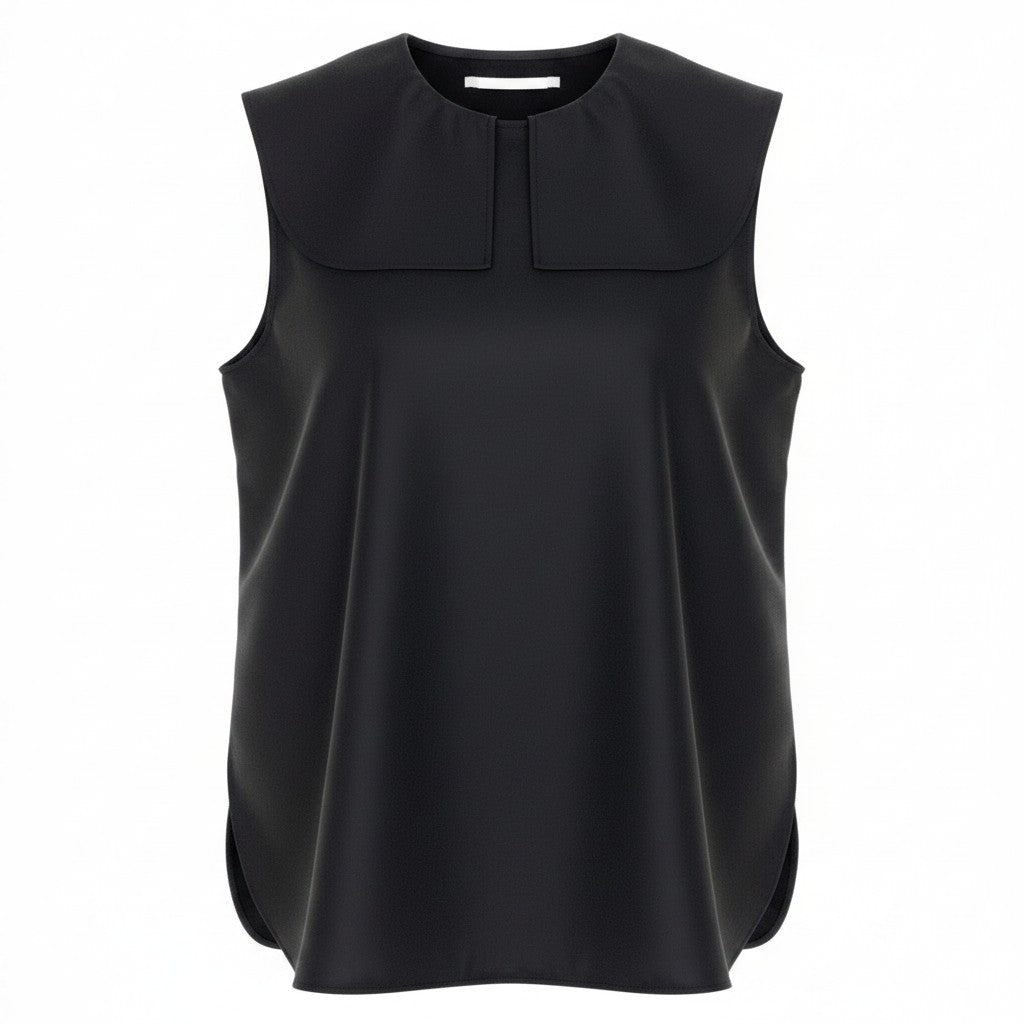 Ee7 JILSANDER ジルサンダー 襟付 ノースリーブブラウス トップス サイズ32 ブラック レーヨン シルク レディース 女性用u02t