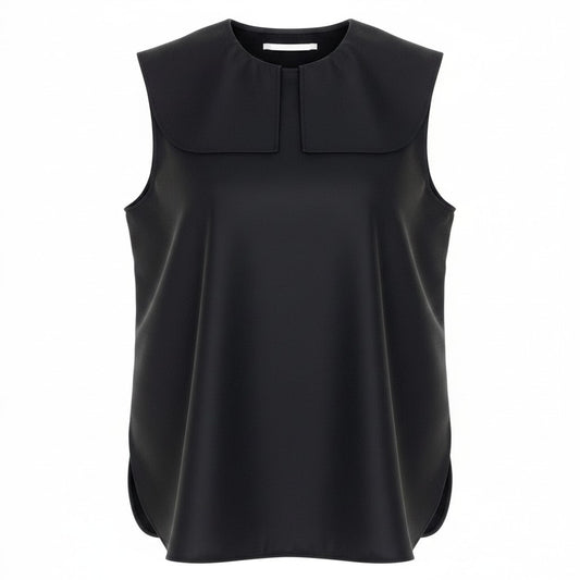 Ee7 JILSANDER ジルサンダー 襟付 ノースリーブブラウス トップス サイズ32 ブラック レーヨン シルク レディース 女性用u02t