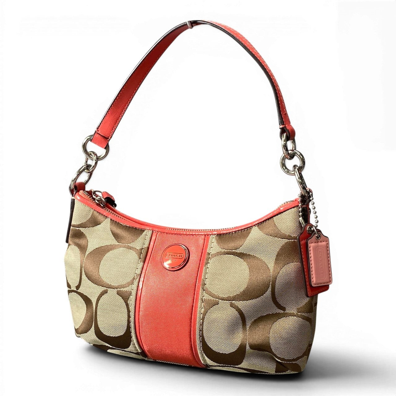 f12《美品》 COACH コーチ 2Way シグネチャー ワンハンドル バッグ Signature Top handle Bag F1321 / F23544 ピンク ベージュt18r