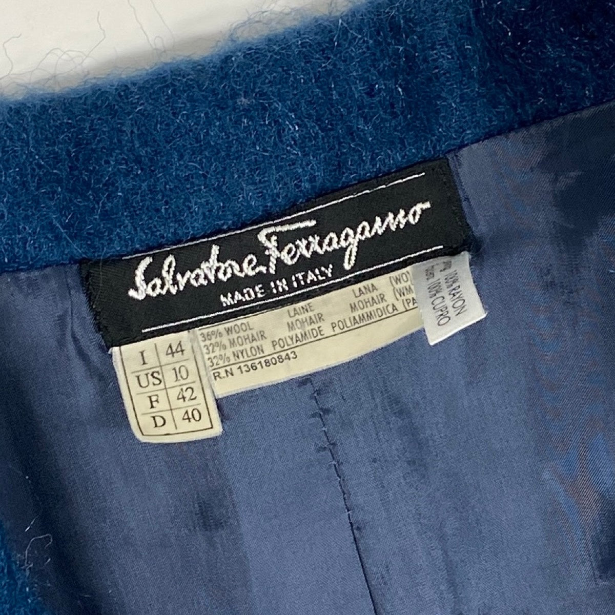 13i14 Salvatore Ferragamo サルヴァトーレフェラガモ テーラードジャケット モヘア混 シャギー 44サイズ ブルー レディース 女性用u02t