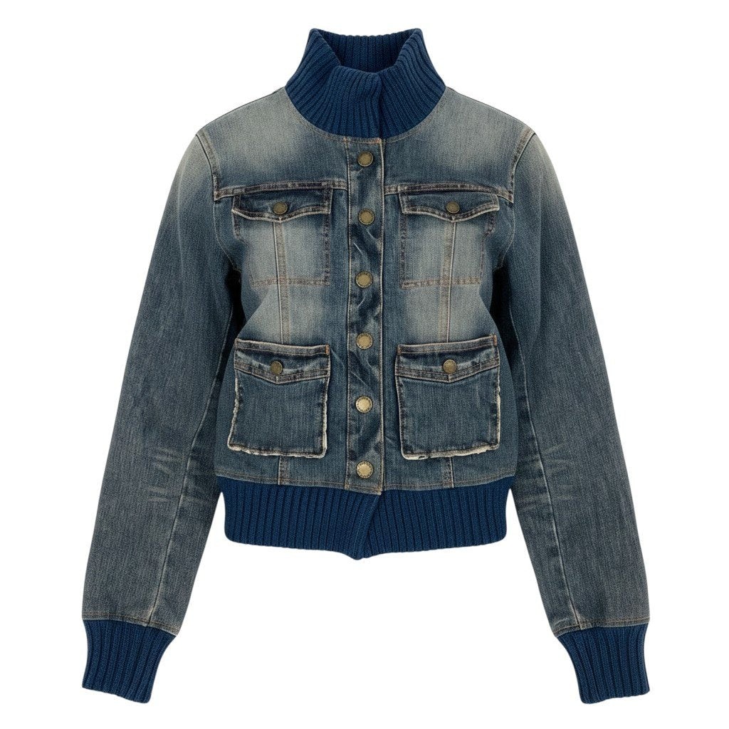 h17 BURBERRY BLUE LABEL クロップドデニムジャケット リブ付き 38サイズ インディゴ レディース 女性用k02i