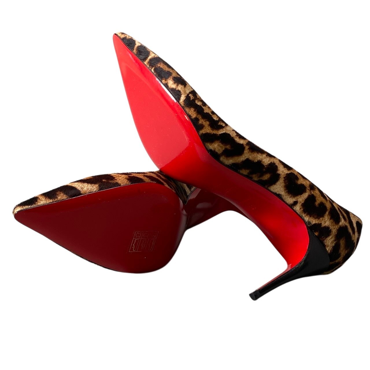 e13 Christian Louboutin クリスチャンルブタン レオパード柄 ハイヒール ポインテッドトゥヒール ハラコ サイズ37 ベージュ系 レディース 女性靴u02t