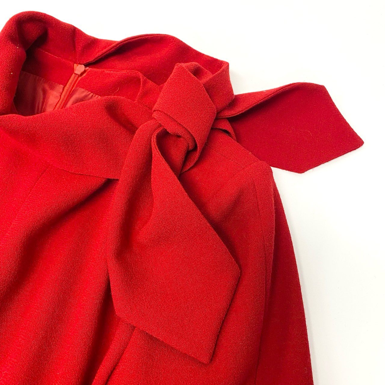 15a16 GIVENCHY BOUTIQUE ジバンシィ 長袖ワンピース ボウタイワンピース フランス製 レディース 女性用 サイズ36 レッド ウール100％u02t