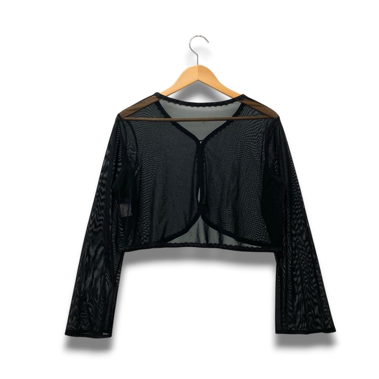 15c2 【美品】 TOKUKO 1er VOL トクコプルミエヴォル シアーカーディガン ボレロ ショート丈 くるみボタン レース装飾 レディース 女性服 サイズ9 ブラック ポリエステル100％u02t