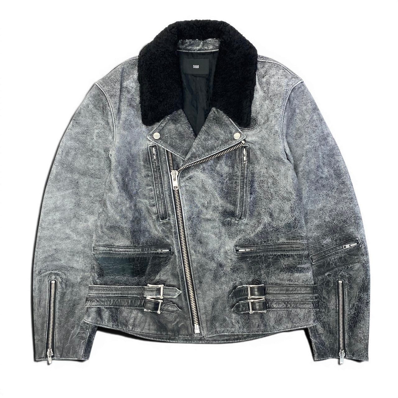 43e11 【美品】RAGS McGREGOR ラグスマックレガー 17AW ダブルライダースジャケット クラック加工レザー 直営店限定 211147605 Sサイズ グレー ブラック レザー メンズ 男性用u02t