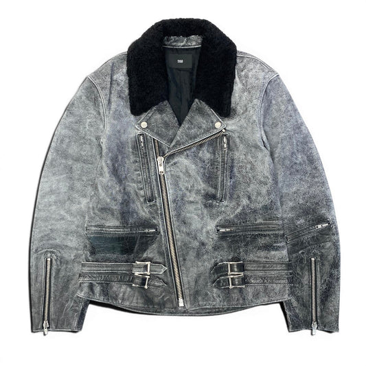 43e11 【美品】RAGS McGREGOR ラグスマックレガー 17AW ダブルライダースジャケット クラック加工レザー 直営店限定 211147605 Sサイズ グレー ブラック レザー メンズ 男性用u02t