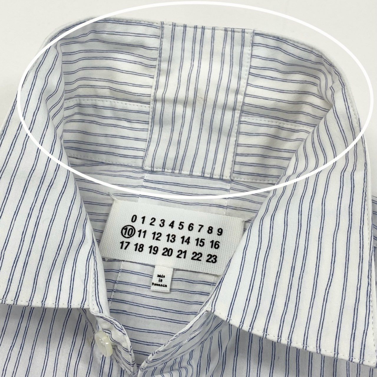 84i10《未使用保管品》 タグ付 Maison Margiela メゾンマルジェラ ストライプ 長袖シャツ ロングスリーブ S50DL0195 46 ホワイト ブルー コットン メンズk02i