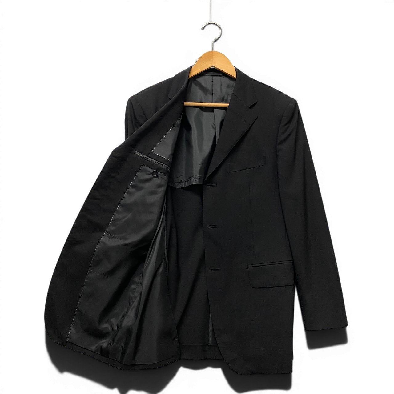 33g2 BURBERRY BLACK LABEL バーバリーブラックレーベル セットアップスーツ テーラードジャケット 3B スラックス 38Lサイズ ブラック ウール100％ メンズ 男性用u02t
