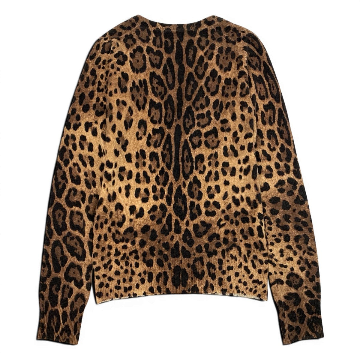 32f11 DOLCE&GABBANA ドルチェアンドガッバーナ レオパード柄 カシミヤニット Vネックセーター サイズ38 ブラウン ベージュ系 カシミア100％ レディース 女性用u02t