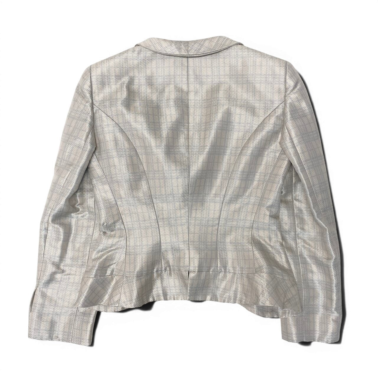 91g24 【美品】 GIORGIO ARMANI ジョルジオアルマーニ テーラードジャケット  BORGO21 チェック柄 丸襟 サイズ36 光沢ベージュ ライトグレー レディースu02t