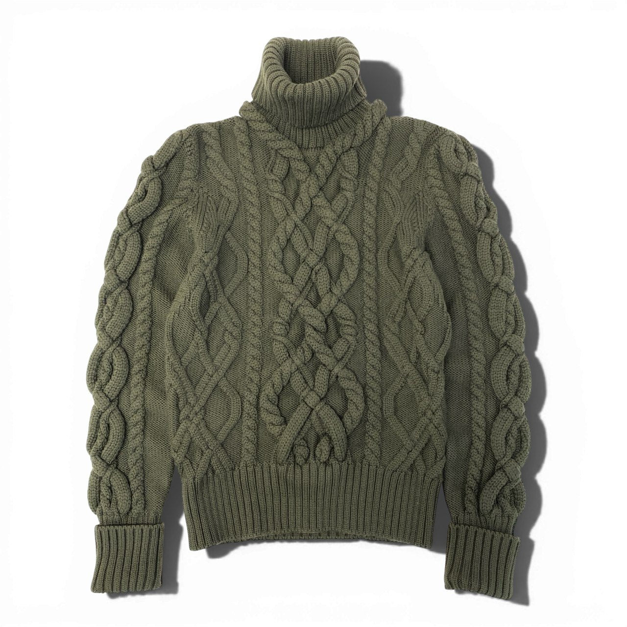 72a28【美品】Salvatore Ferragamo サルヴァトーレフェラガモ ケーブルニットセーター ハイネックニットセーター トップス Lサイズ カーキ ウール100％ レディース 女性用u02t