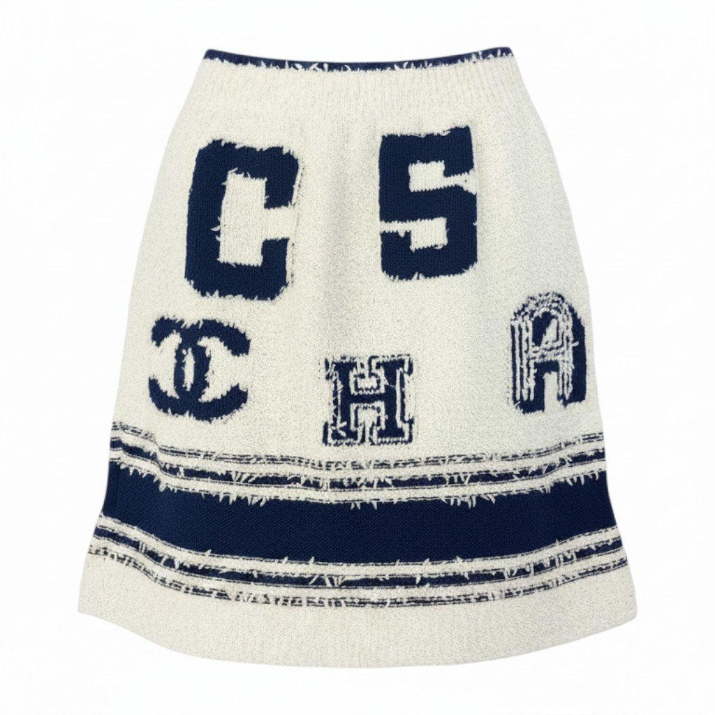 e8 【美品】CHANEL 2019 クルーズライン ミニスカート ココマーク P61005K46380 MG005 36サイズ ホワイト ブルー レディース 女性用ta1