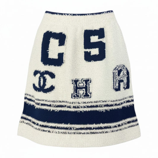 e8 【美品】CHANEL 2019 クルーズライン ミニスカート ココマーク P61005K46380 MG005 36サイズ ホワイト ブルー レディース 女性用ta1