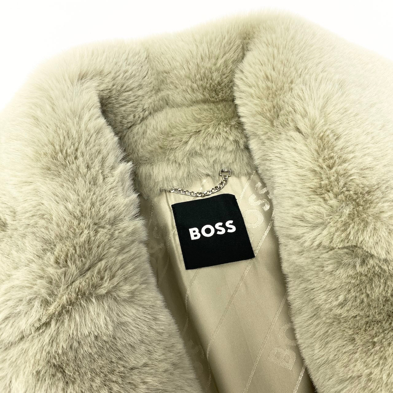 43e11 【美品】HUGO BOSS ヒューゴボス フェイクファージャケット ジャケットコート アウター 36サイズ ベージュ ポリエステル100％ レディース 女性用u02t