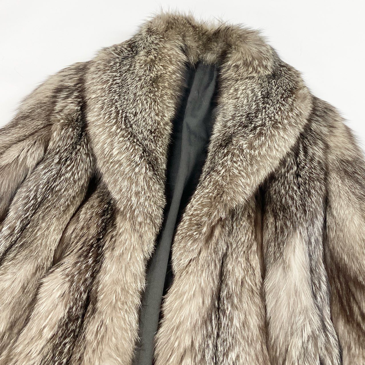 71a15 希少デザイン 極厚 シルバーフォックス 超ロングコート 丈120cm サイズF 茶系 本毛皮 Fox Fur Long Coatt18r