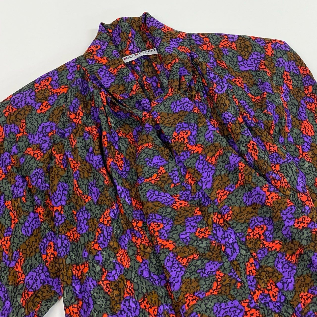 b26 Vintage SAINT LAURENT rive gauche イヴサンローラン リブゴーシュ ボウタイワンピース ロングワンピース 総柄 36 マルチカラー フランス製u02t