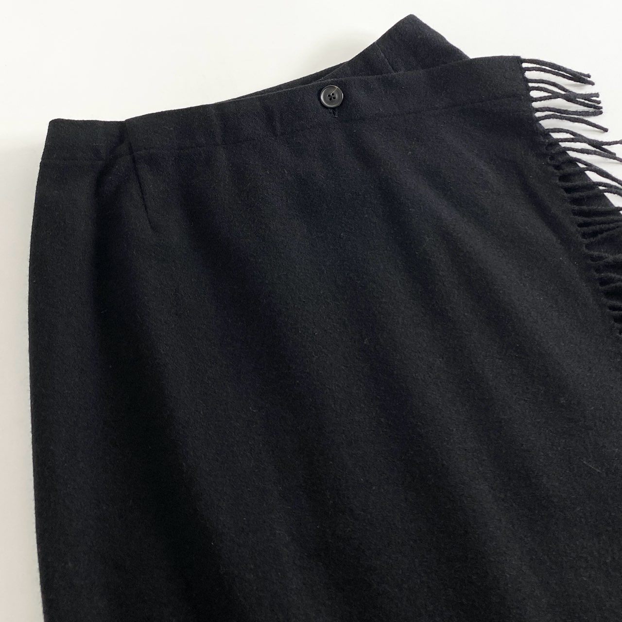 37h30 初期 80s tricot COMME des GARCONS トリコ コムデギャルソン 巻きスカート 縮絨ウール フリンジ付き 膝丈スカート TS-08001S サイズS ブラック レディース アーカイブ AD1989 日本製