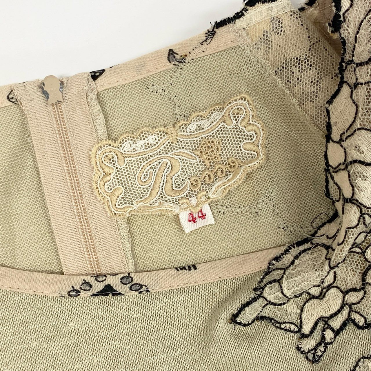 60j27 Roosa ロッサ 半袖ワンピース ロングワンピース ニット レース 総柄 44サイズ ベージュ ブラック レディースu02t