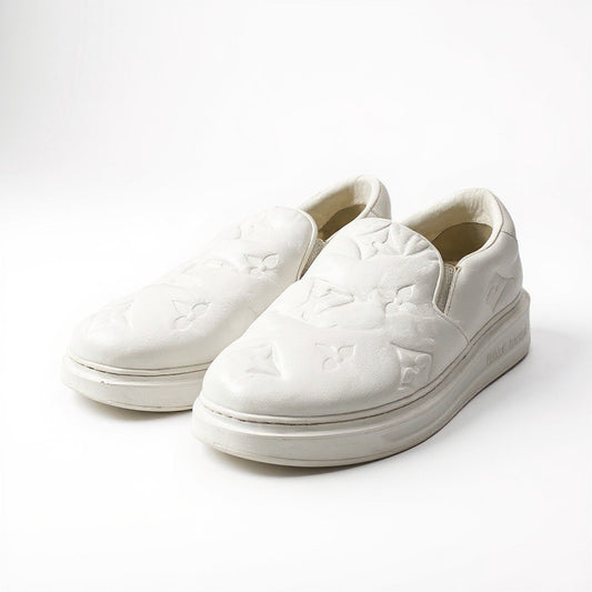 1b2 LOUIS VUITTON ルイスヴィトン ビバリーヒルズ スリッポン スニーカー モノグラム エンボス Lサイズ ホワイト レザー メンズo07t