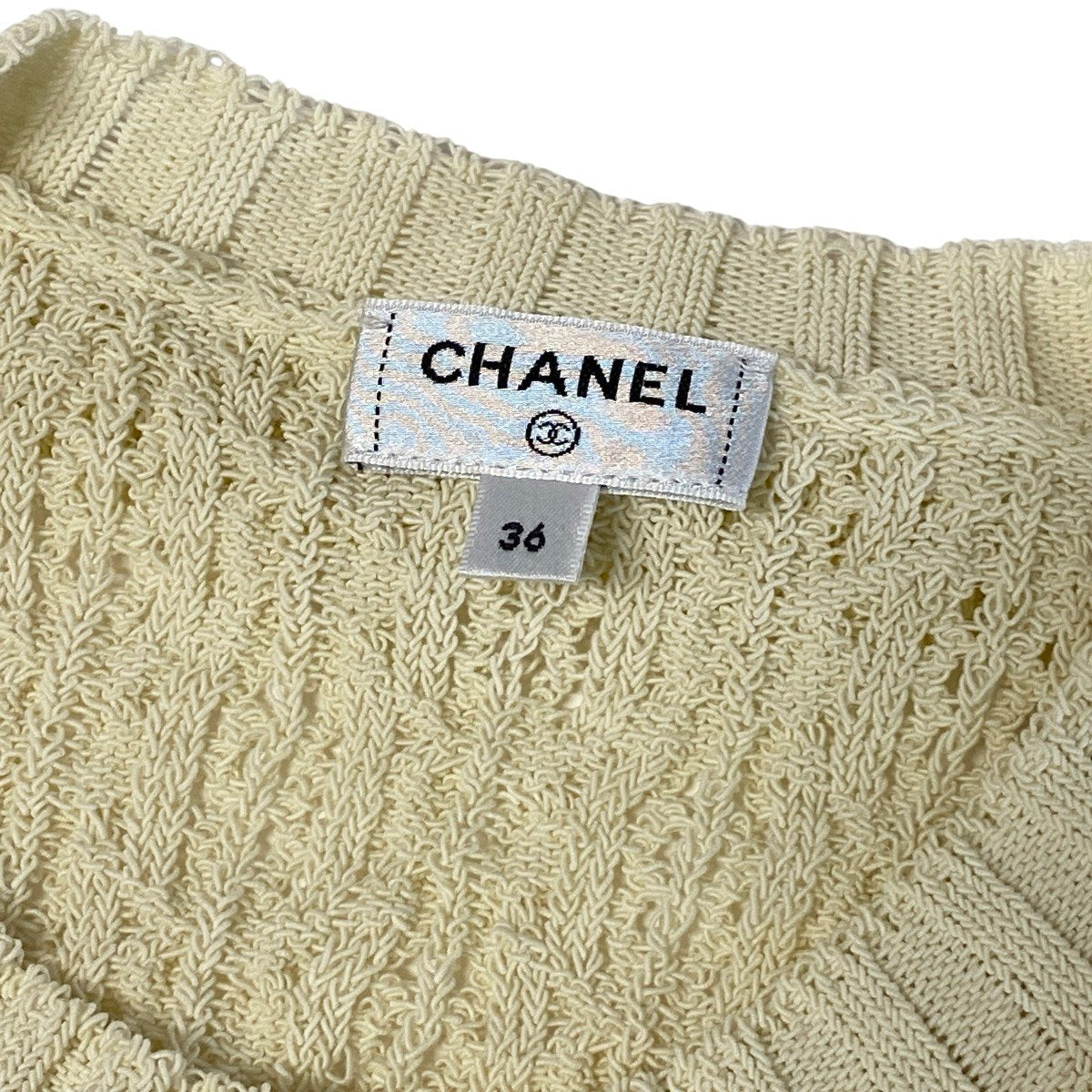 Cj22 CHANEL 2025 クルーズコレクション フリルカーディガン ココマーク P78635 36サイズ アイボリー レディース 女性用k02i
