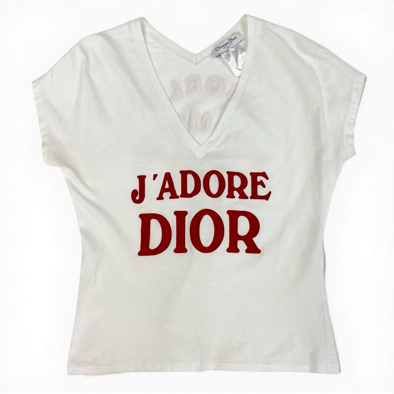 Id10 Christian Dior クリスチャンディオール ガリアーノ期 J'ADORE ロゴ Vネック Tシャツ  3H16155400 40 ホワイト コットン レディースu02t
