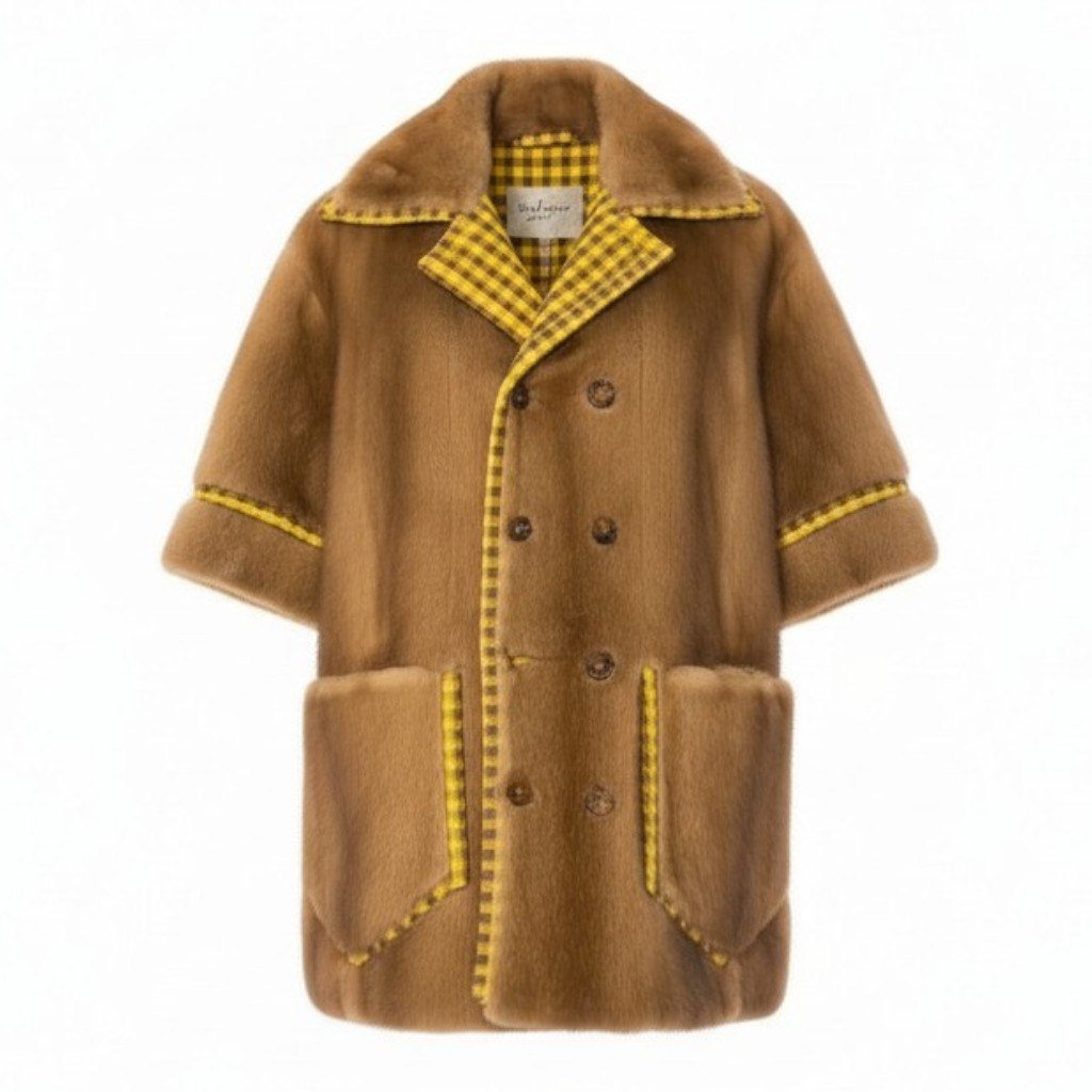 E FENDI フェンディ パステルミンクファー リバーシブル ファーコート ジャケット チェック 36 ブラウン イエローnu1