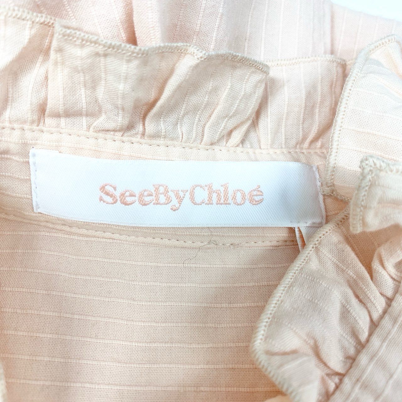 9c20 《美品》 See By Chloe シーバイクロエ 長袖ブラウス フリルシャツ ギャザー トップス 36 ピンク コットン ポルトガル製u02t