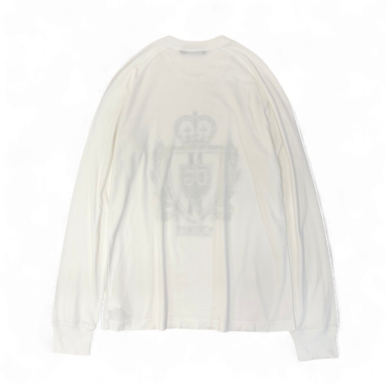 55d30 DOLCE&GABBANA ドルチェアンドガッパーナ ロングスリーブ プリントTシャツ フロントロゴ クルーネックカットソー サイズ54 ホワイト コットン100％ メンズ 紳士服u02t