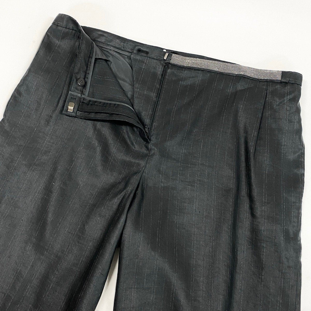 37i15 【極美品】FABIANA FILIPPI ファビアナフィリッピ リネンハーフパンツ ストライプ イタリア製 42サイズ ダークグレー レディースu02t