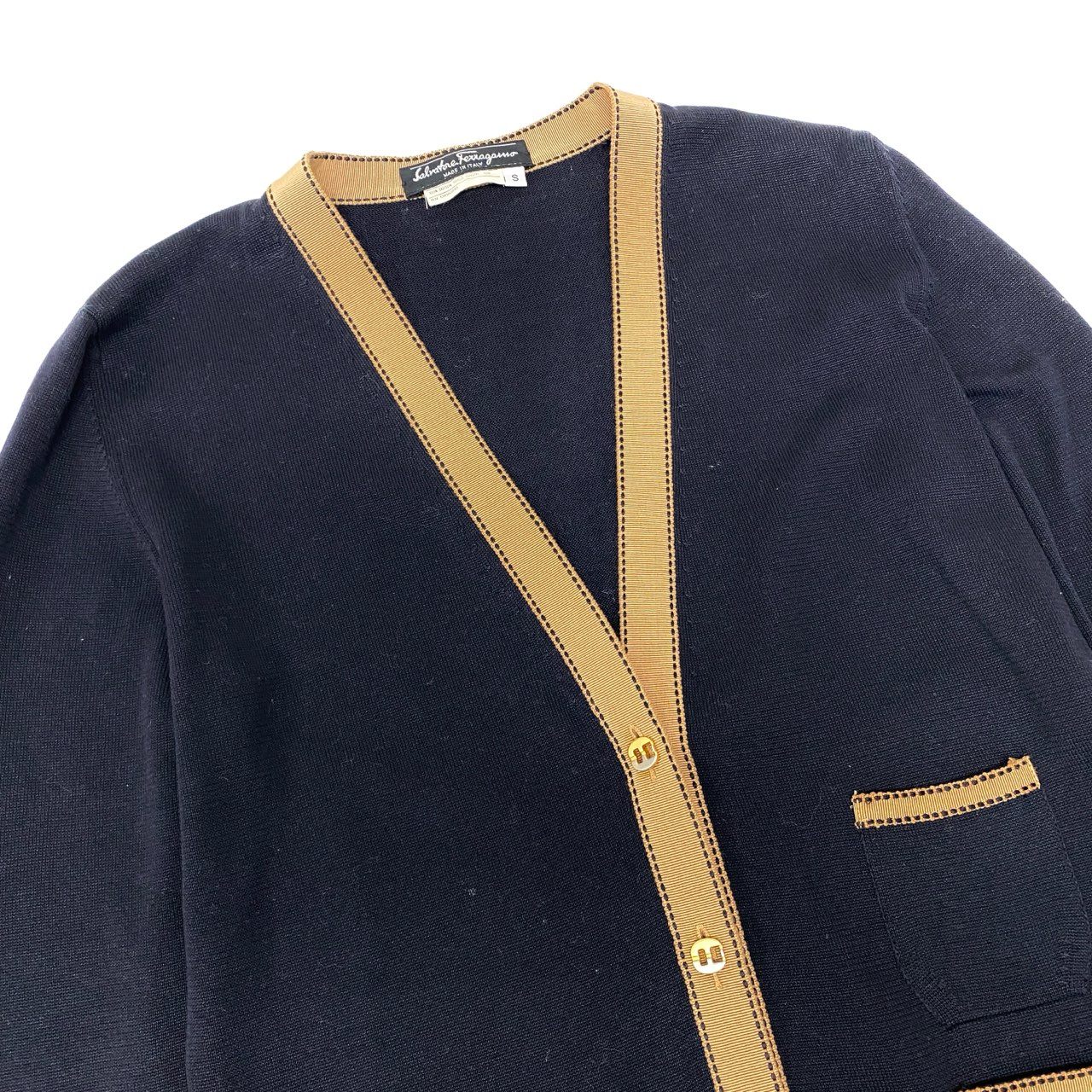 68b7 Salvatore Ferragamo サルヴァトーレフェラガモ アンサンブル コットンニット カーディガン キャミXS/カーディガンS ブラック レディース トップス ヴィンテージk02i